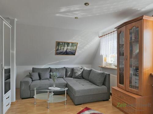 Blick ins Wohnzimmer - (EF1102_M) Magdeburg: Nordwest, möblierte Wohnung (Haushälfte) mit PKW-Stellplatz, Dachbalkon und Klimaanlage