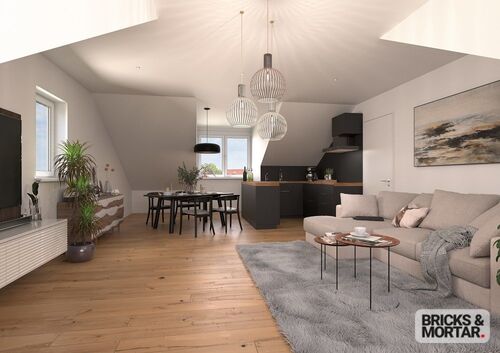 Wohnzimmer - 3 Zimmer Dachgeschoßwohnung zum Kaufen in Neusäß / Steppach