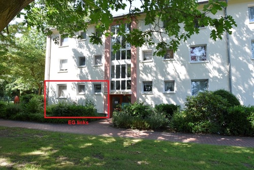 Außenansicht mit Markierung - Renovierte Eigentumswohnung im Hochparterre + Einbauküche + Balkon Einfach schick!