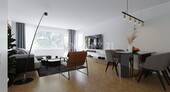 Wohnzimmer mit Blick zur Terrasse Visualisierung - Bungalow mit 56,00 m² in Oberhausen - Stadt Mitte zum Kaufen