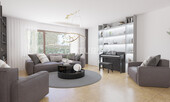 EG: Wohnzimmer visualisiert - 6 Zimmer Zweifamilienhaus in Dortmund - Derne