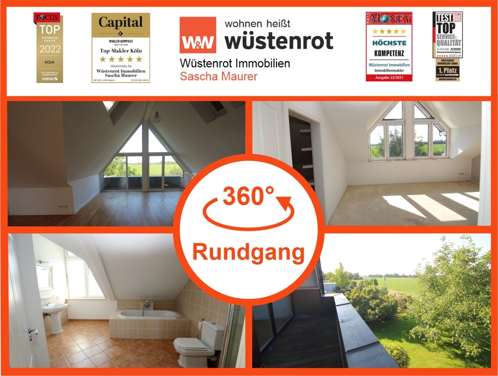 Mit 3D-Rundgang: 3-Zimmer-Dachgeschosswohnung mit Balkon und schöner Aussicht! - Bergheim