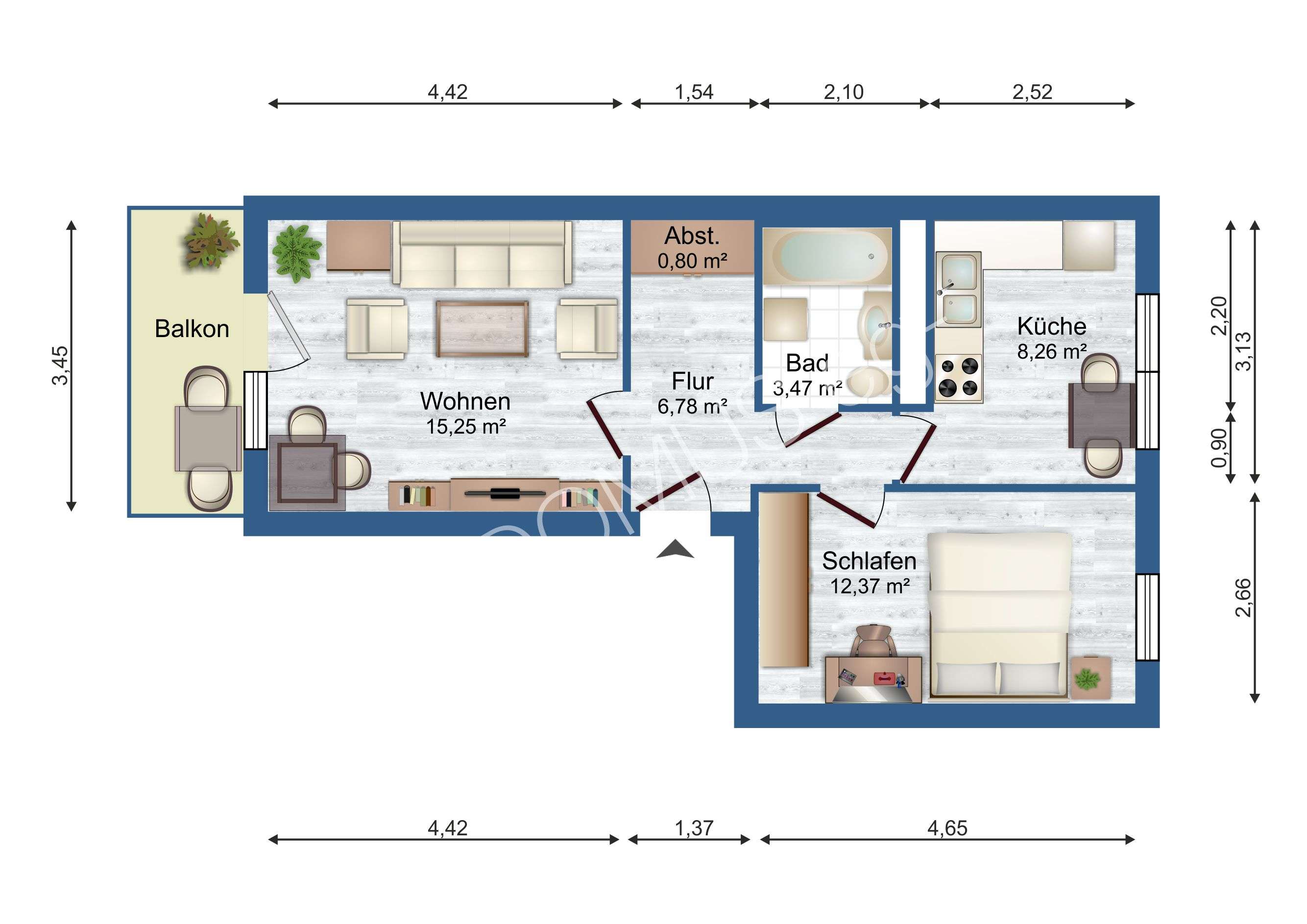 Gemütliche 2-Zimmer-Wohnung im 1. Obergeschoss mit Balkon und Badewanne - Schmölln