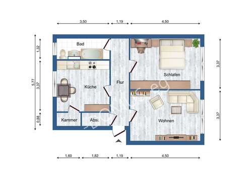12453 - W5 L - Neu möblierte 2 Zimmer Wohnung mit Einbauküche!