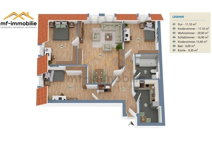 Schöne grosse 4-Raumwohnung 103 m², zentrales großes Wohnzimmer - Rätzlingen