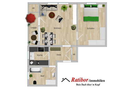 Gut vermietete 2 Zimmer-Mansardenwohnung mit Loggia und Stellplatz in ruhiger Wohnlage RH-Nord - Roth
