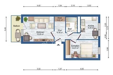 Gemütliche 2-Zimmer-Wohnung im 4. Obergeschoss mit Balkon und Badewanne - Schmölln
